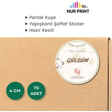 Nur Print Kişiye-Isme Özel Yuvarlak Bebek Etiketi, Yapışkanlı Parlak Kuşe Kağıt Sticker, Hoşgeldin Bebek, Doğum Günü