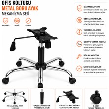 Kübra Büro Ofis Koltuğu Metal Boru Ayak Mekanizma Seti Amortisör ve 5 Adet Sessiz Tekerlek Dahil
