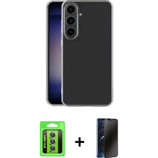 Pileli Store Pilelistore™ Galaxy S25 Fe Kılıf Zirve Doku - Siyah 3D Antistatik Hayalet Cam Ekran Koruyucu + Raze Metal Kamera Lens - Yl
