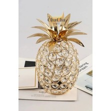 YNSK Kristal Taşlı Ananas Figürü Modern Dekoratif Obje Lüks Salon Ofis Aksesuar