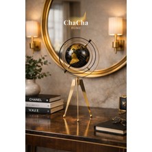 Ynsk Luxury Gold Metal Tripod Ayaklı Dekoratif Dünya Küresi - Siyah Altın Lüks Ofis Çalışma Masası Aksesuarı Biblo (38 x 23 cm)