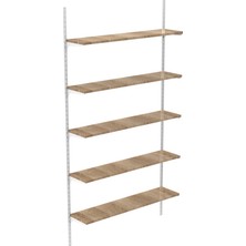 Rafburada 5 Katlı Kitaplık - Ahşap Duvar Rafı, Dekoratif Raf KIZIL-30X90 cm