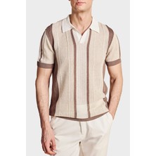 Brooks Brothers Düğmesiz Çizgili Keten Karışımlı Kısa Kollu Polo Yaka Kazak Erkek Polo Yaka Kazak BBSS26MKL008463
