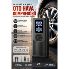 Taşınabilir Oto Hava Kompresörü Şarjlı, Powerbankli, Göstergeli, Araç Lastik Şişirme Hava Pompası