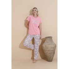 Formo Kadın %100 Doğal Organik Pamuk Yüksek Kaliteli Baskılı Kısa Kollu Pijama Takımı