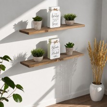 Create Handle 2'li Ahşap Duvar Rafı Seti 50X20 cm Dekoratif Salon Mutfak Banyo Rafı