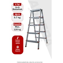Asvera 5+5 Çift Çıkışlı A Tipi Katlanabilir Profil Merdiven - Çift Taraflı Galvanizli Merdiven