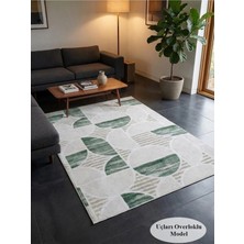 NarStore Home Dinar Geometrik Desen Saçaklı Yeşil Kaymaz Taban Yıkanabilir Kesme Yolluk Halı