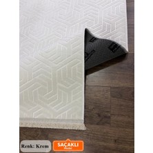 NarStore Home Armoni Saçaklı Kaymaz Tabanlı Kesme Kabartmalı Salon Koridor Mutfak Hali Beyaz Krem