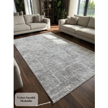 NarStore Home Aksu Saçaklı Stan Gri Kaymaz Tabanlı Kesme Kabartmalı Salon Koridor Mutfak Yıkanabilir Halı