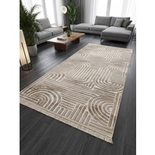 NarStore Home Dinar Osso Krem Vizon Saçaklı Kabartmalı Yıkanabilir Kesme Yolluk Halı