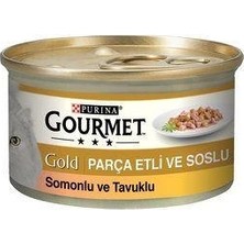 Gourmet Gold Parça Etli Soslu Somonlu ve Tavuklu 85 gr Yetişkin Kedi Konservesi