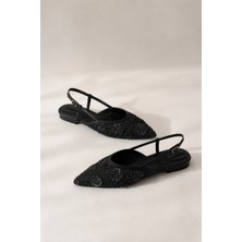Eftelya Kadın Çiçek Işlemeli Tül Sivri Burun Slingback Babet Ayakkabı