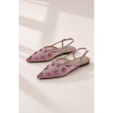 Eftelya Kadın Çiçek Işlemeli Tül Sivri Burun Slingback Babet Ayakkabı