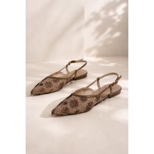Eftelya Kadın Çiçek Işlemeli Tül Sivri Burun Slingback Babet Ayakkabı