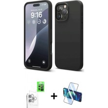 Pileli Store Pilelistore™ iPhone 16 Pro Max Kılıf Ahenk Serisi - Siyah 3D Antistatik Cam Ekran Koruyucu + Raze Metal Kamera Lens - Bz
