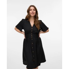 Org Marka Store Vero Moda 10304133 V Yaka Onu Dugmelı Bel Lastık Goronomlu Kısa Kol Elbıse