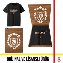 Galatasaray Lisanslı 2026 Şampiyonluk Dejavu Siyah Tişört 26 Şampiyonluk Ahşap Kutulu