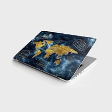Laptop Bilgisayar Notebook Pc Kaplama Etiketi Altın Dünya Haritası