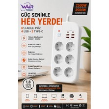 Wair Teknoloji 6'lı Topraklı Grup Priz 4 USB 2 Type-C Hızlı Şarj 1.8 Metre Kablo Aşırı Yük Korumalı