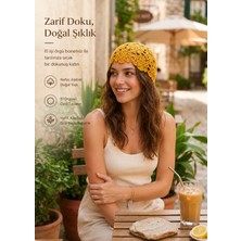 Joinkidz Bohem Afrika Çiçeği Motifli Payetli El Örme Dantel Gri Renk Yazlık Bere (Pulsuz Model)