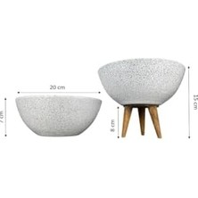 Ev Dekorasyon Beyaz Granit Aranjman Sunumluk Toprak Saksı Ayaksız ve 3 Ayaklı Ikili Set 20 cm Çap