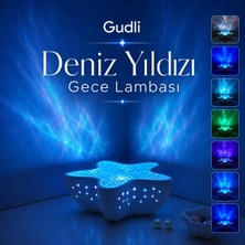 Gudli Deniz Yıldızı Okyanus Dalgası Projektör Gece Lambası 7 Renk 2000MAH Şarjlı Pil Ambiyans Işığı