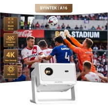 Byintek Vevshao A16 Projeksiyon Cihazı, Full HD 1080P Çözünürlük, 400 ANSI Lümen, Android 12, Wi-Fi 6, Bluetooth 5.0, Otomatik Odaklama, Otomatik Düzeltme, 360° Döndürme, 35"-200" Ekran Boyutu