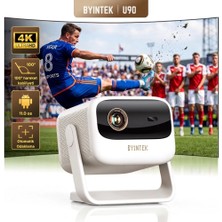 Byintek U90 DLP Full HD 1080P Taşınabilir Projeksiyon Cihazı, 700 ANSI Lümen, TOF Otomatik Odaklama, MEMC, 20800mAh Batarya, 20W Ses, Ev için Çift Bantlı Wi-Fi
