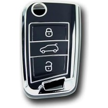 Teknollojia Autohan Keys Golf 7, Golf 7.5, Tiguan, Polo, T-Roc, T- Için Lüks Anahtar Koruma Kılıfı, Siyah ve Gümüş Renk