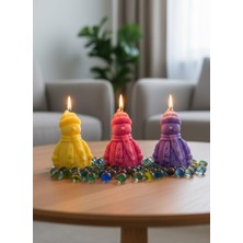 AY IŞIĞI MUMLARI Kardan Adam 3'lü Hediyelik Dekoratif Hoş Kokulu Soya Wax Mum (Kırmızı + Sarı + Mor Renkli)