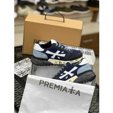 Premiata Mavi - Lacivert Süet Detaylı Hakiki Deri Erkek Sneaker Spor Ayakkabı