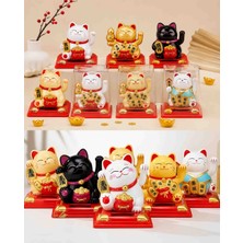 Wolawood Lucky Charm Maneki Neko Japon Kedi Sürekli Pati Sallayan Solar Güneş Enerjili (1•adet) Feng Shui Şans Bereket Getiren Dekoratif Hediyelik Figür