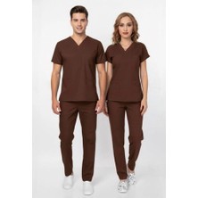Onora Unisex Likralı Kahverengi Psikolog Biyolog Sosyolog Gerentolog  Forması,Takım,Scrubs (Yeni Yönetmeliğe Uygun)