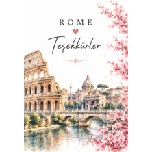 Papelia Rome Temalı Teşekkür Kartı | Kolezyum Tasarımlı 8x5 cm Not Kartı | Hediyelik Paket Kartı | Sipariş Teşekkür Kartı