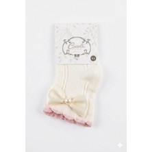 Cocole Socks Kız Çocuk Aksesuarlı Soket Çorabı Tekli Pamuklu Fiyonklu Ekru Desenli