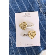 Glitter Kalp 2li Çocuk Çıtçıt Toka