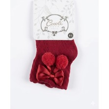 Cocole Socks Kız Çocuk Aksesuarlı Soket Çorabı Tekli Pamuklu Ponponlu Kırmızı Desenli