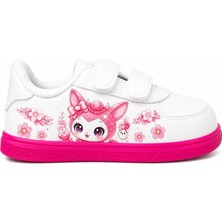 Lias Shoes Pembe Tatlı Arkadaş Baskılı Beyaz Pembe Taban Bantlı Çocuk Spor Ayakkabı Sneaker