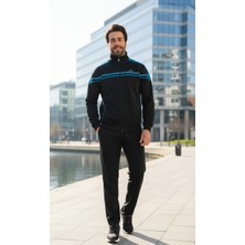 Fore Sport Erkek %100 Polyester Şeritli Rashell Siyah Eşofman Takım