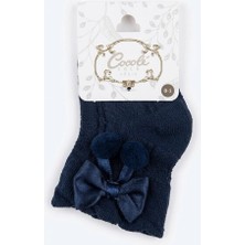 Cocole Socks Kız Çocuk Aksesuarlı Soket Çorabı Tekli Pamuklu Ponponlu Lacivert Desenli