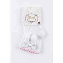 Cocole Socks Kız Çocuk Aksesuarlı Soket Çorabı Tekli Pamuklu Ponponlu Beyaz Desenli