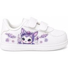 Lias Design Mor Tatlı Arkadaşş Baskılı Beyaz Bantlı Çocuk Spor Ayakkabı Sneaker