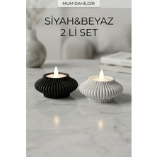 GIFT MALL Siyah Beyaz 2'li Minimalist LED Tealight Mumluk Seti (Pilli Mum Dahil)