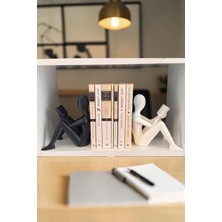 Todekora Kitap Okuyan Figürlü Kitap Tutucu Desteği Dekoratif Kitaplık Düzenleyici Büyük Boy 17 cm 2'li Set Siyah Beyaz