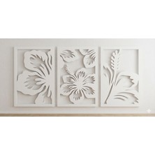 As Tasarım Lazer 3 Lü Set Çiçek Serisi Ahşap Duvar Sanatı , Tablo , Dekorasyon Ürünleri Siyah Renk 150X80 Cm.