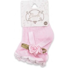 Cocole Socks Kız Çocuk Aksesuarlı Soket Çorabı Tekli Pamuklu Güllü Pembe Desenli