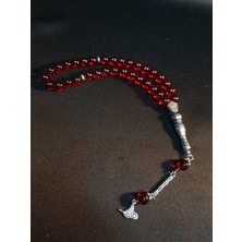 Mryart Saydam Kırmızı Yuvarlak Cam Boncuk 33 Lük Tesbih