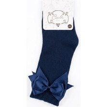 Cocole Socks Kız Çocuk Aksesuarlı Dizaltı Çorabı Tekli Pamuklu Düz Lacivert Fiyonk Detaylı