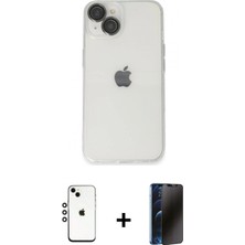 Pileli Store Pilelistore™ iPhone 14 Kılıf Ufuk Minimal Özel Seri - Siyah 3D Antistatik Hayalet Cam Ekran Koruyucu + Shine Kamera Lens - Gs
